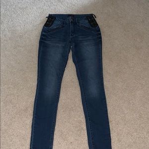 Skinny Jeans with Leather Tie Accent